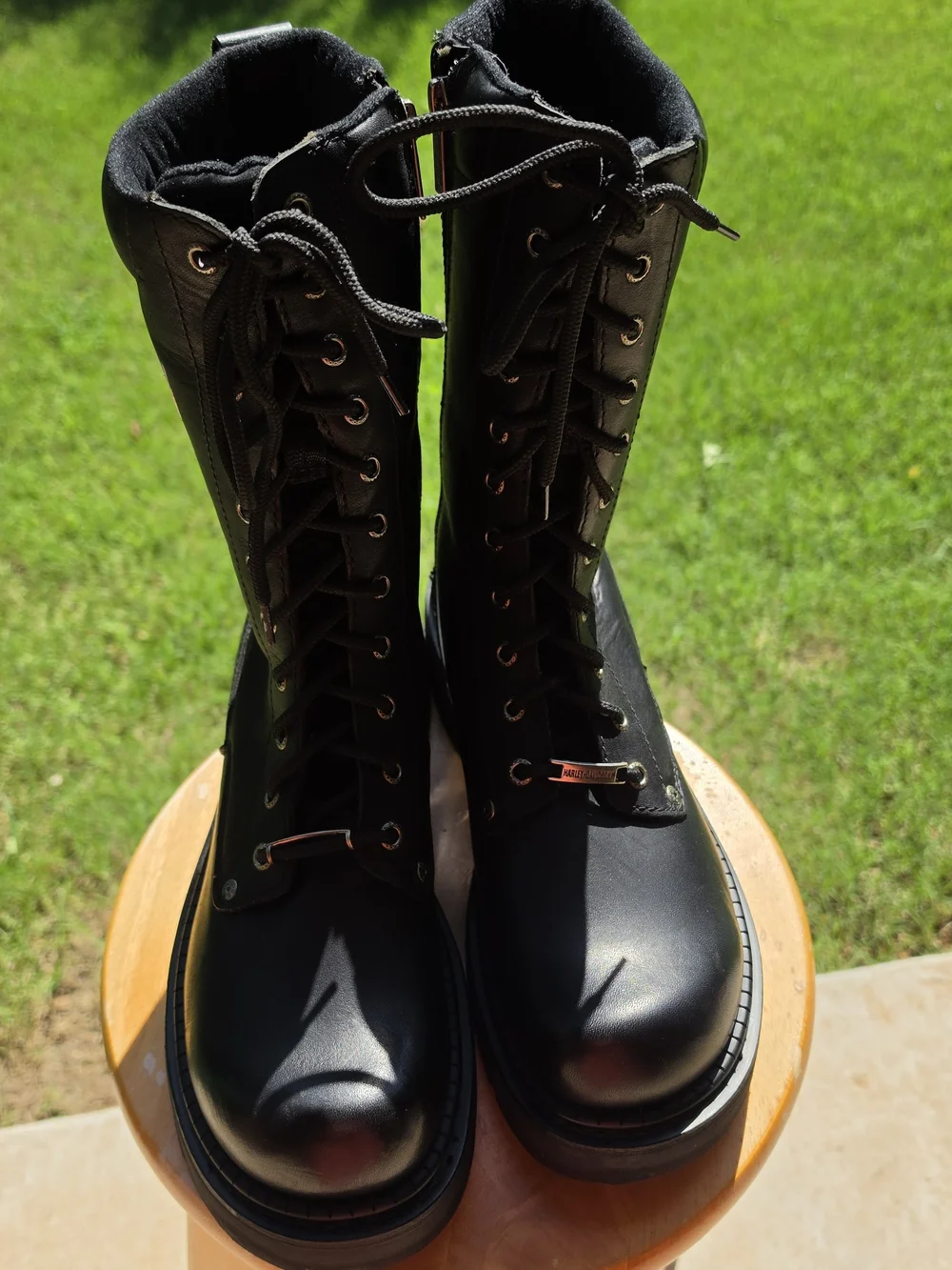 Harley-Davidson Black Lace-Up Leather Combat Boots for Men Size 10